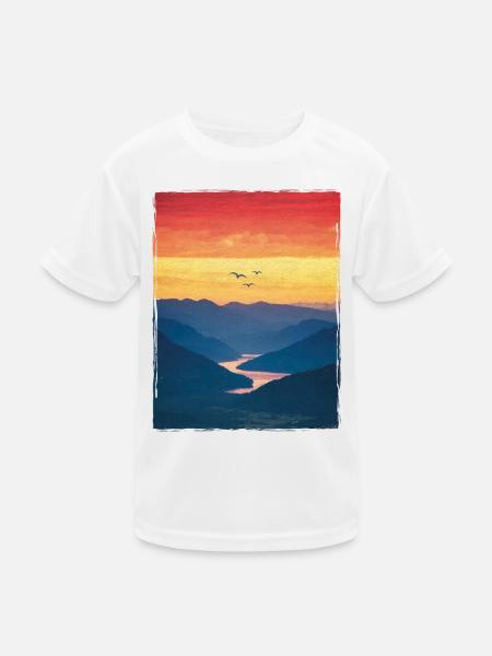 Landscape / Mountains / Sunset / Romantic - Kids Functional T-Shirt - white - Front