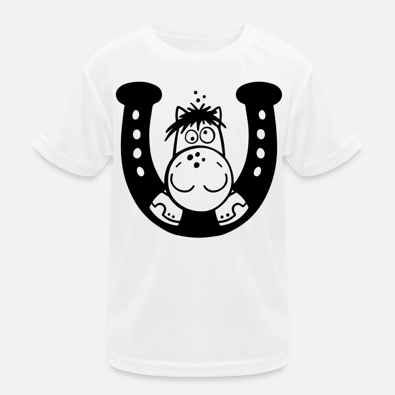Pferd auf Hufeisen Kinder Funktions-T-Shirt