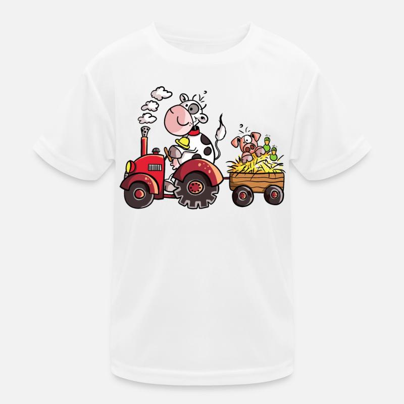 Cow driving a tractor - Farmer - Gift - Pig Kids Functional T-Shirt