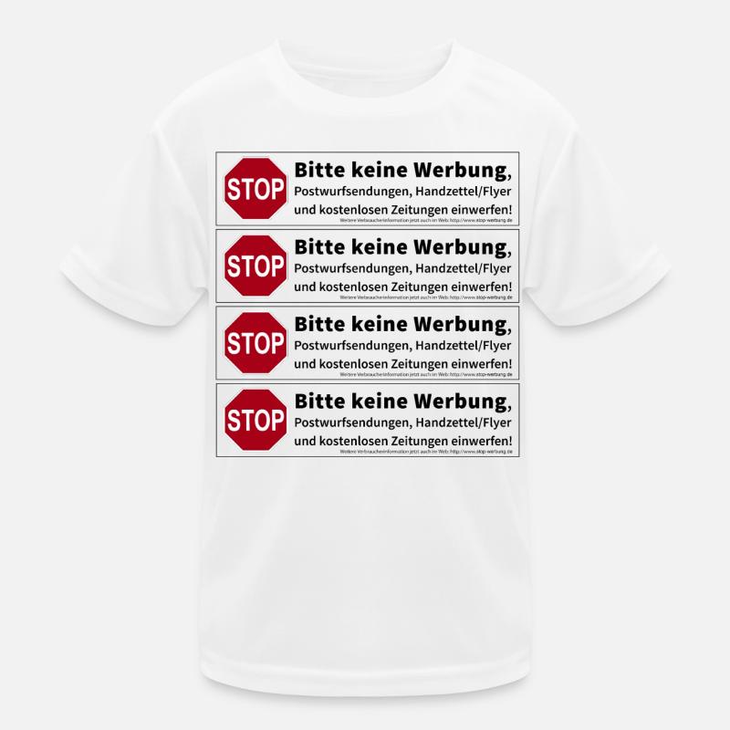 4 x Stop Bitte keine Werbung Sticker Kinder Funktions-T-Shirt
