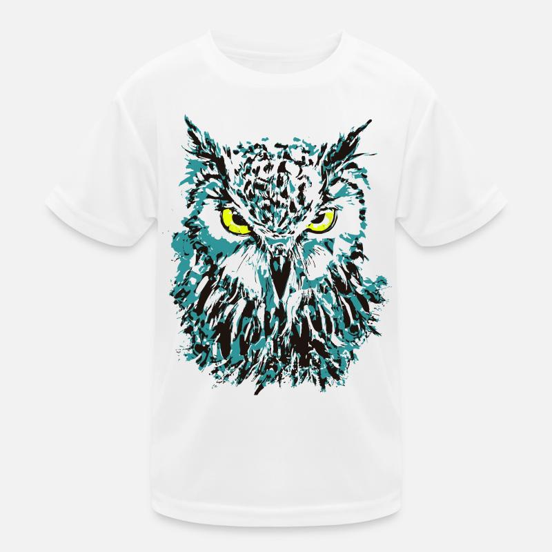 Eule Zeichnung - Blaue Eule mit leuchtenden Augen Kinder Funktions-T-Shirt