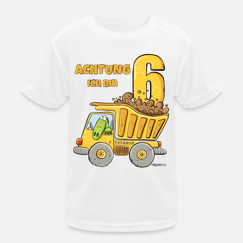 Ich bin Sechs Kipplaster Baustelle 6 Geburtstag Kinder Funktions-T-Shirt
