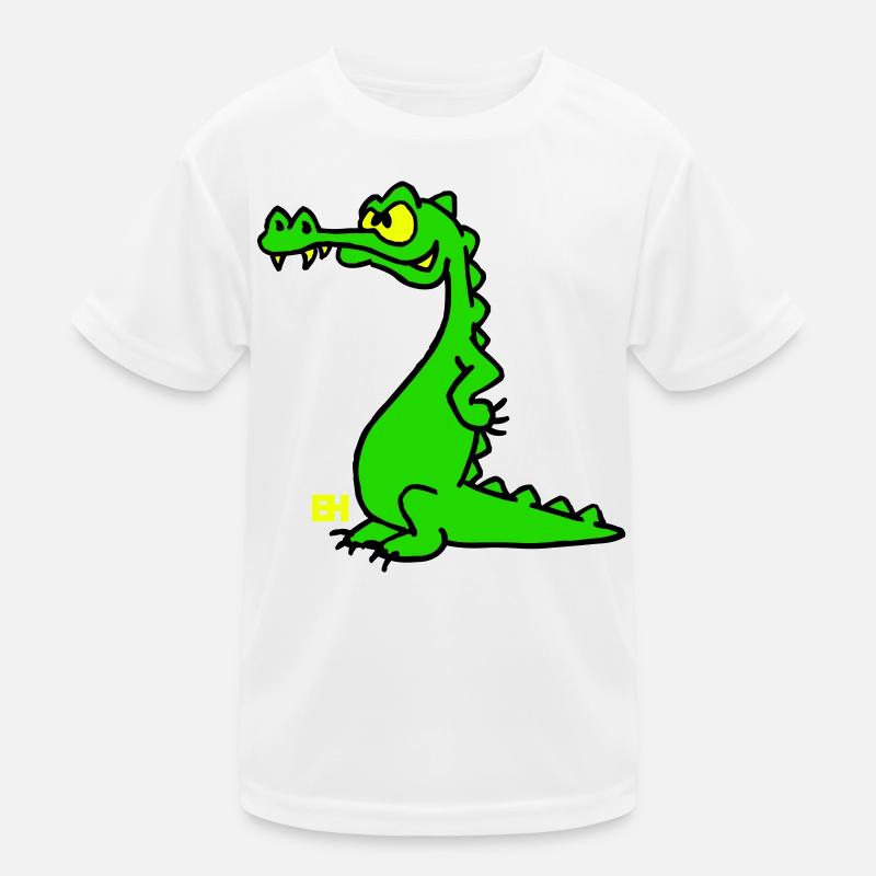 Smiling Crocodile, Three Color Design - Kids Functional T-Shirt - white