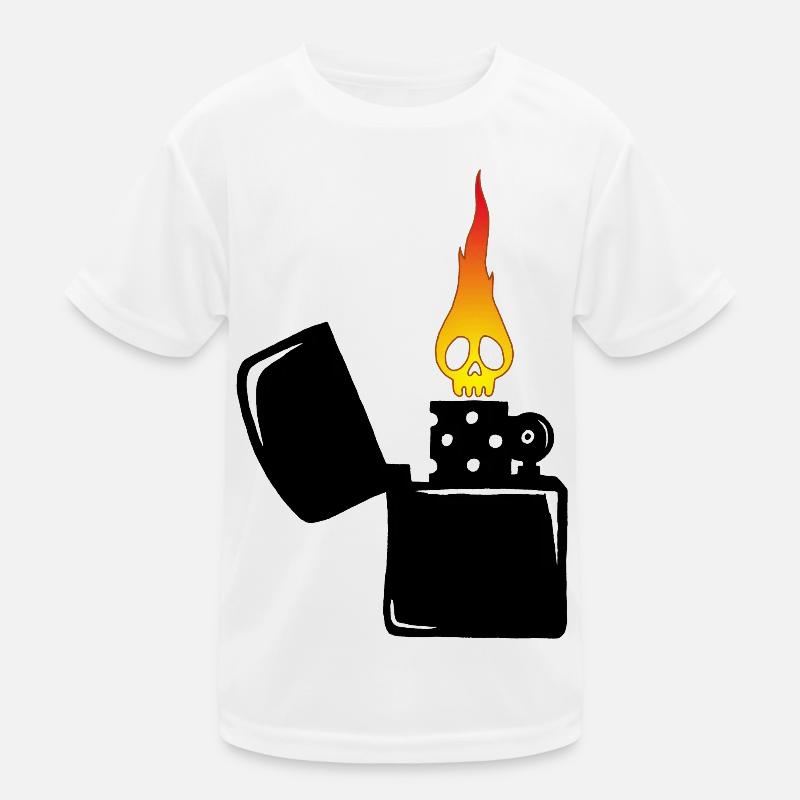 Flammenschädel und schwarzes Feuerzeug Kinder Funktions-T-Shirt