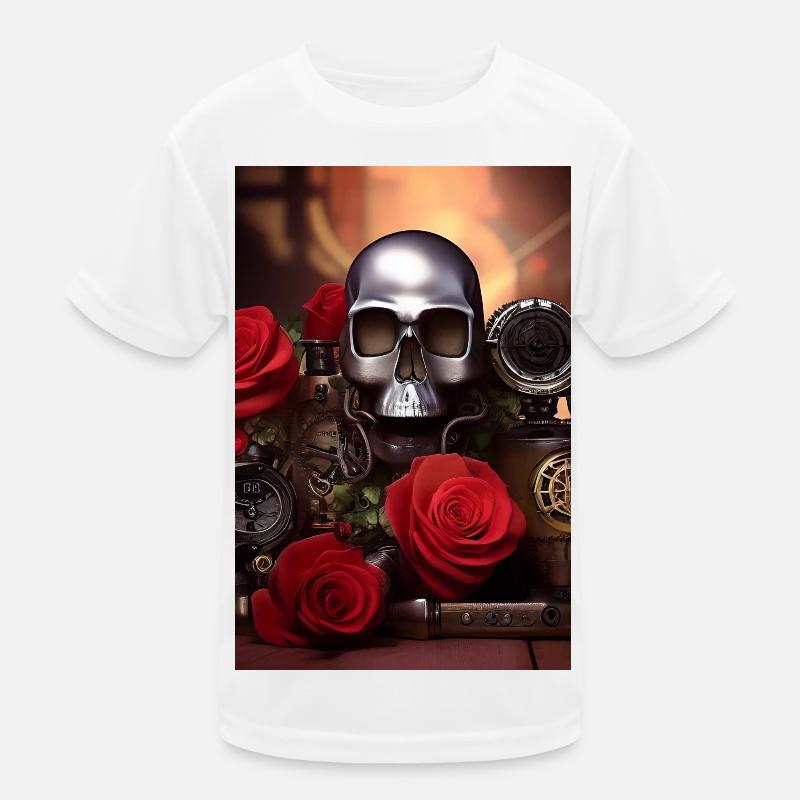 Metal skull with roses Kids Functional T-Shirt