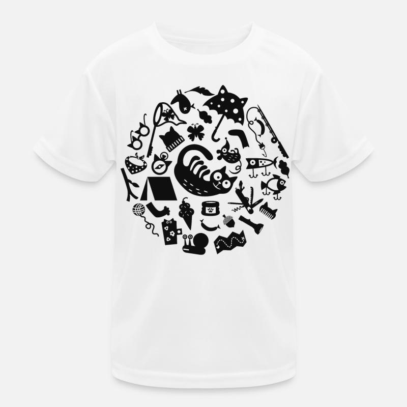 Cat Camping L Black Kids Functional T-Shirt