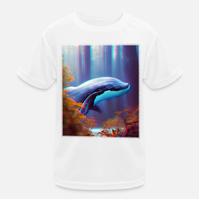Blue whale soaring through the forest Surrealism Kids Functional T-Shirt