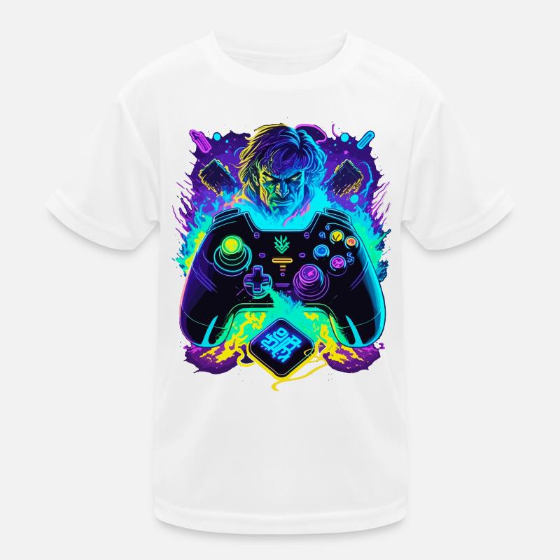 Neonfarben Graffiti Gamer Controller - Kinder Funktions-T-Shirt - Weiß
