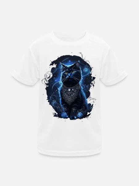 Schwarze Katze im Mondlicht Magischer Kater - Kinder Funktions-T-Shirt - Weiß