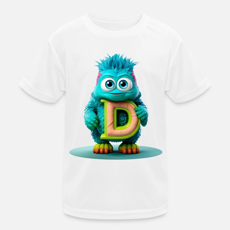 Buntes Monster mit hellem Buchstaben D Kinder Funktions-T-Shirt
