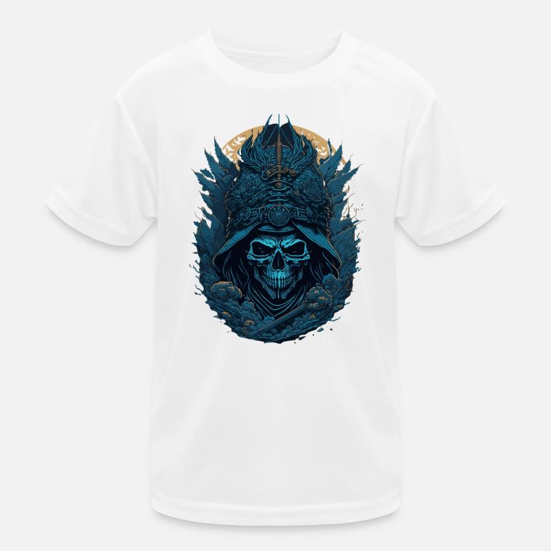 Blue Samurai Skeleton Skull - Blue Samurai Skull - Kids Functional T-Shirt - white