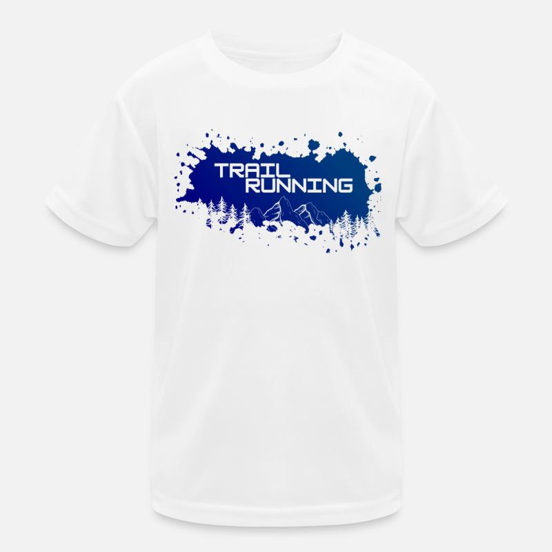 Trail Running Berge und Wald weißer Farbklecks Kinder Funktions-T-Shirt