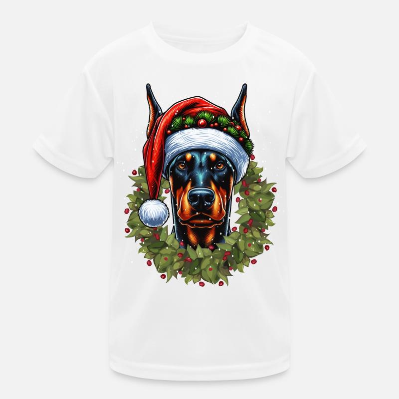Doberman festif : élégant avec le bonnet du Père Noël T-shirt sport Enfant