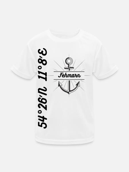 Koordinaten Design Fehmarn - Kinder Funktions-T-Shirt - Weiß