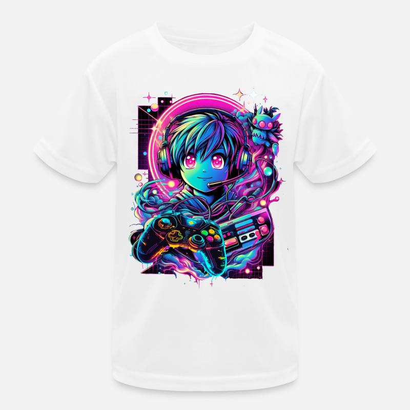 Gamer Controller Anime Synthwave Art Kinder Funktions-T-Shirt