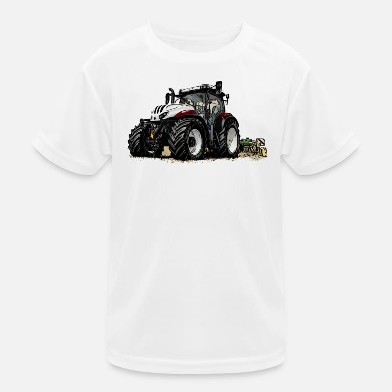 Tractor Steyr 6145 with plough Kids Functional T-Shirt