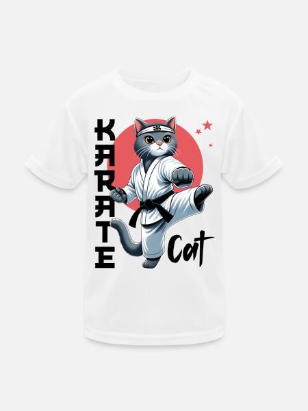Karate Cat – Lustige Katze Kampfsport Design - Kinder Funktions-T-Shirt - Weiß