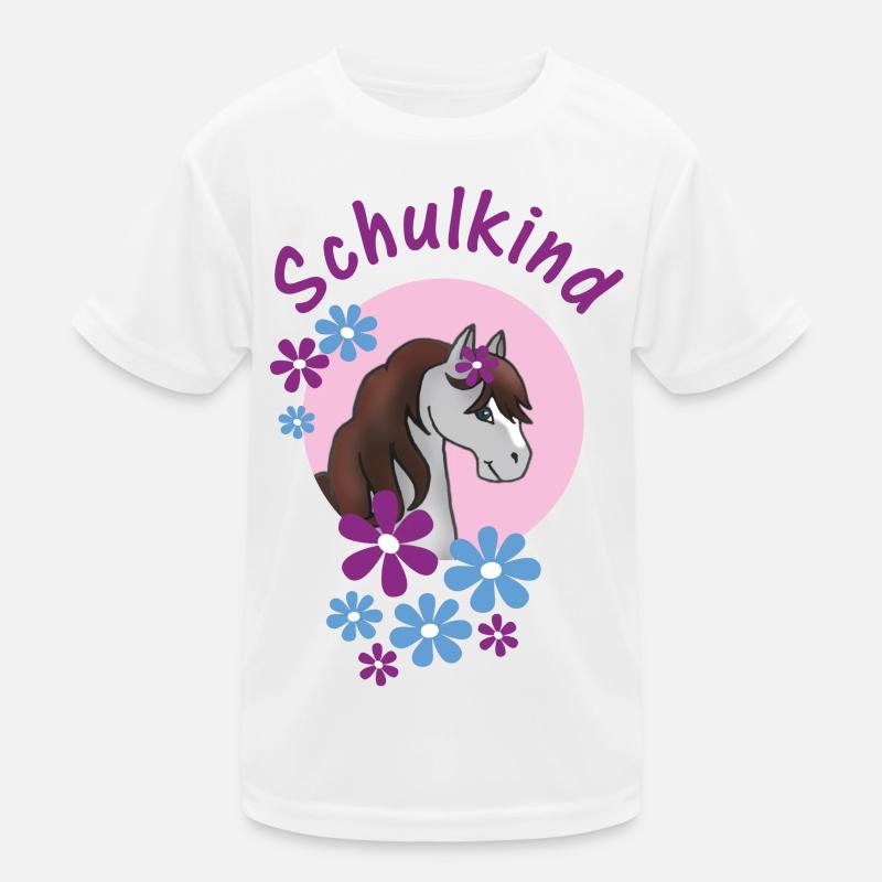 Écolier - Poney avec des fleurs Rose Bleu clair T-shirt sport Enfant