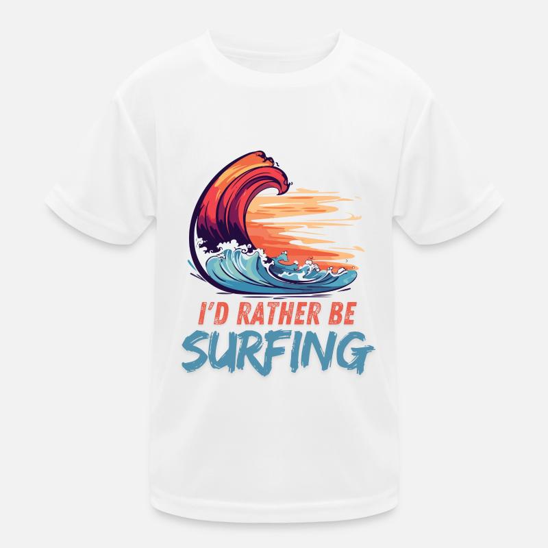 I'd Rather Be Surfing Wave Artwork - Kids Functional T-Shirt - white