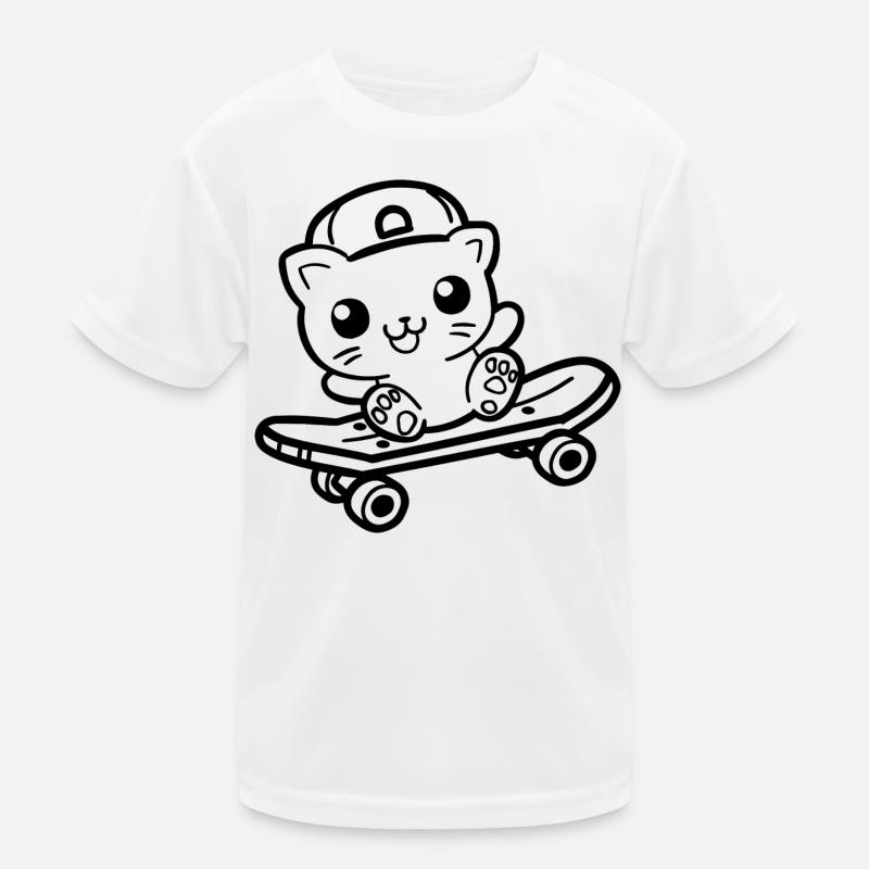 Skateboard Katze Cartoon Look Kinder Funktions-T-Shirt