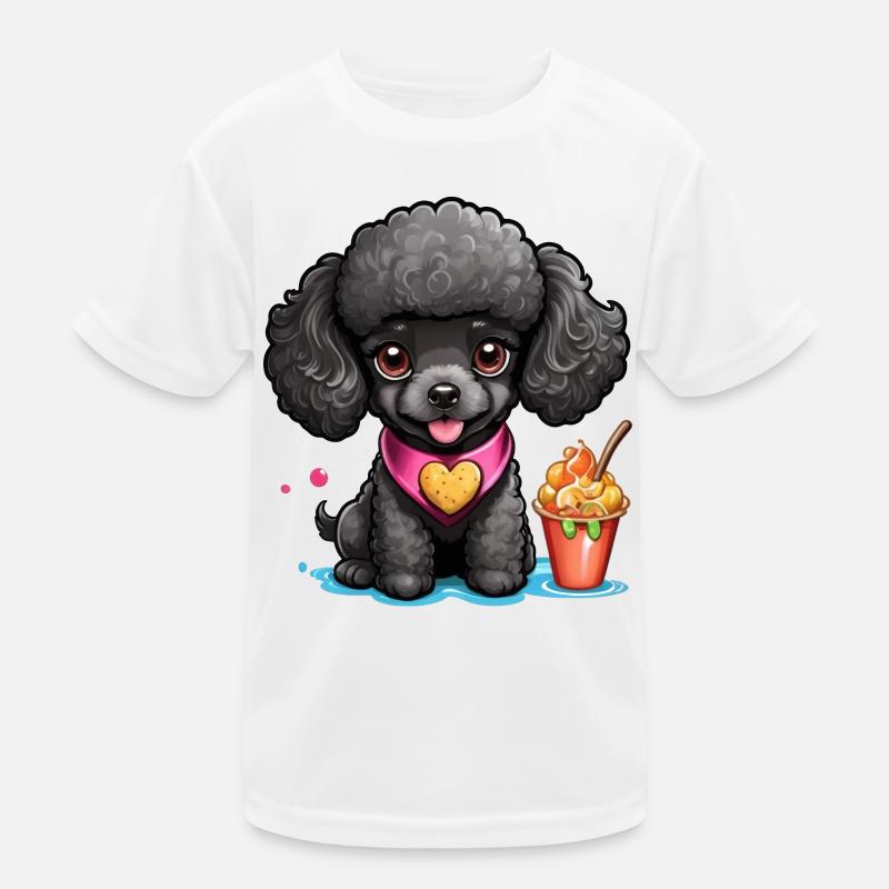 Schwarzer Pudel mit Herz beim Futtertrog Kinder Funktions-T-Shirt