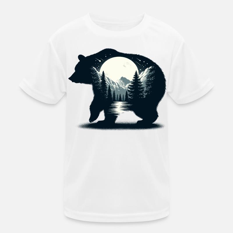 Bears Silhouette Wilderness Full Moon Night Kids Functional T-Shirt