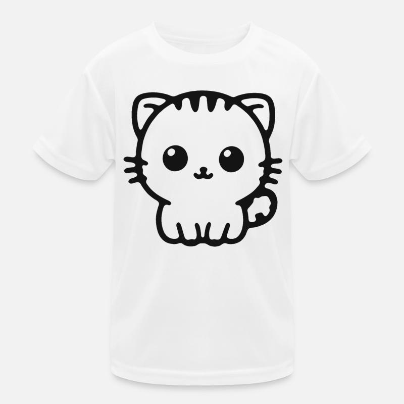 Cuddly Kitten Line Drawing Kids Functional T-Shirt