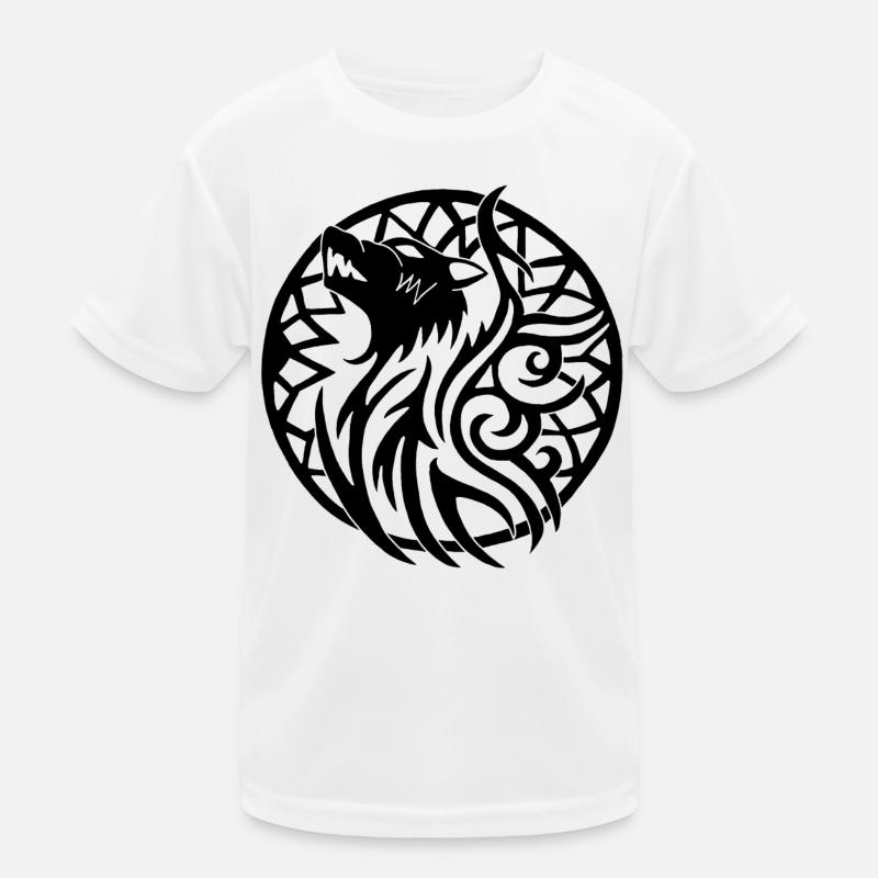 Schwarzer Wolf und Glücksbringer Kinder Funktions-T-Shirt