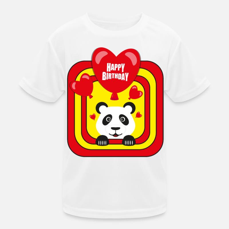 Happy Birthday mit Herzen und Panda. Kinder Funktions-T-Shirt