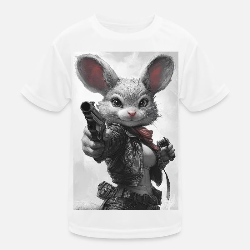 Action bunny in leather jacket Kids Functional T-Shirt