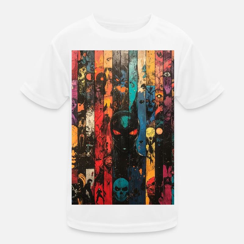 Farbige Schädel-Panel-Kunst Kinder Funktions-T-Shirt