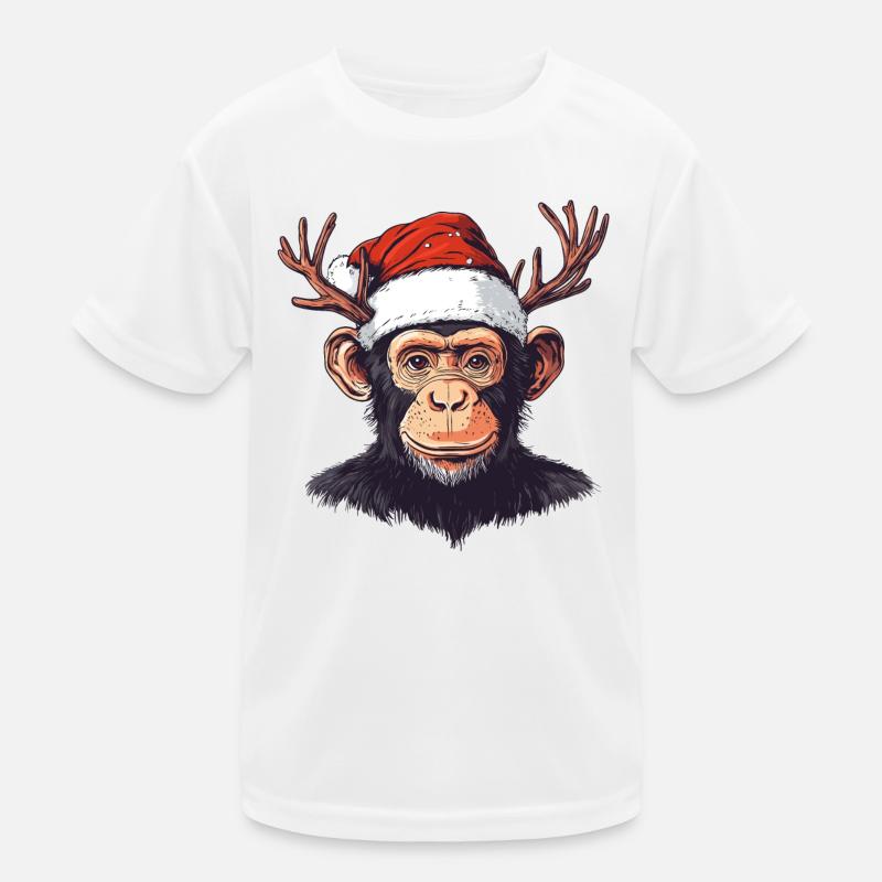 Affe mit Weihnachtsmütze und Geweih Weihnachten Kinder Funktions-T-Shirt