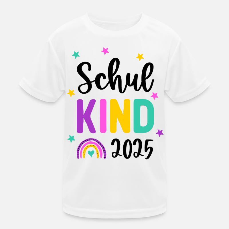 Schulkind 2025 Einschulung Regenbogen Schule - Kinder Funktions-T-Shirt - Weiß