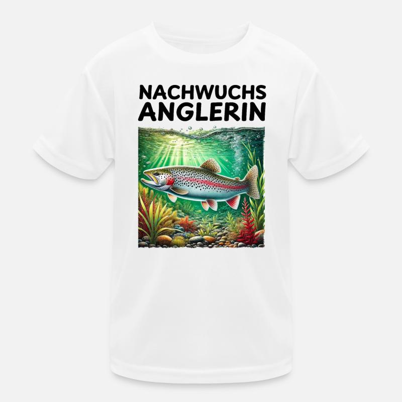 Nachwuchs Anglerin Forelle Geschenk Angler Geburt Kinder Funktions-T-Shirt