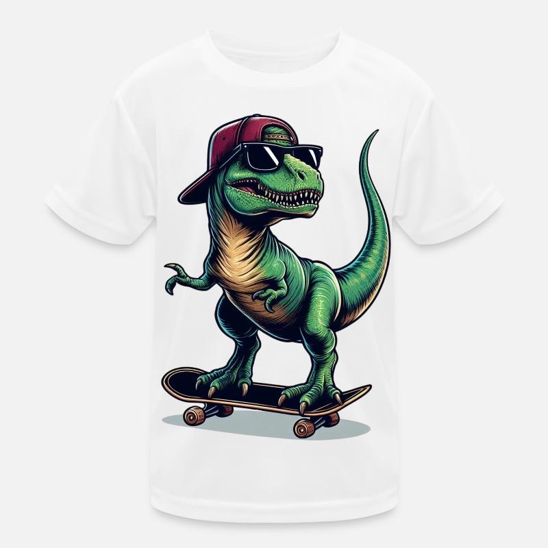 SSW35 Dino auf Skateboard Kinder Funktions-T-Shirt