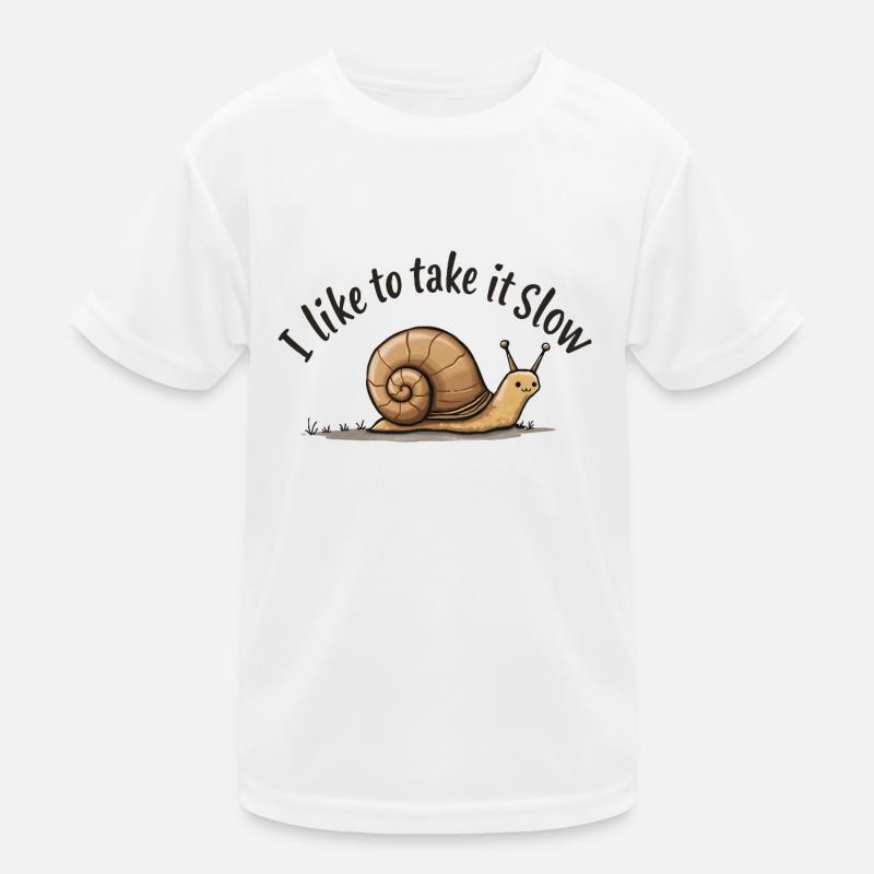 Langsame Schnecke „Nimm es langsam“ - Kinder Funktions-T-Shirt - Weiß