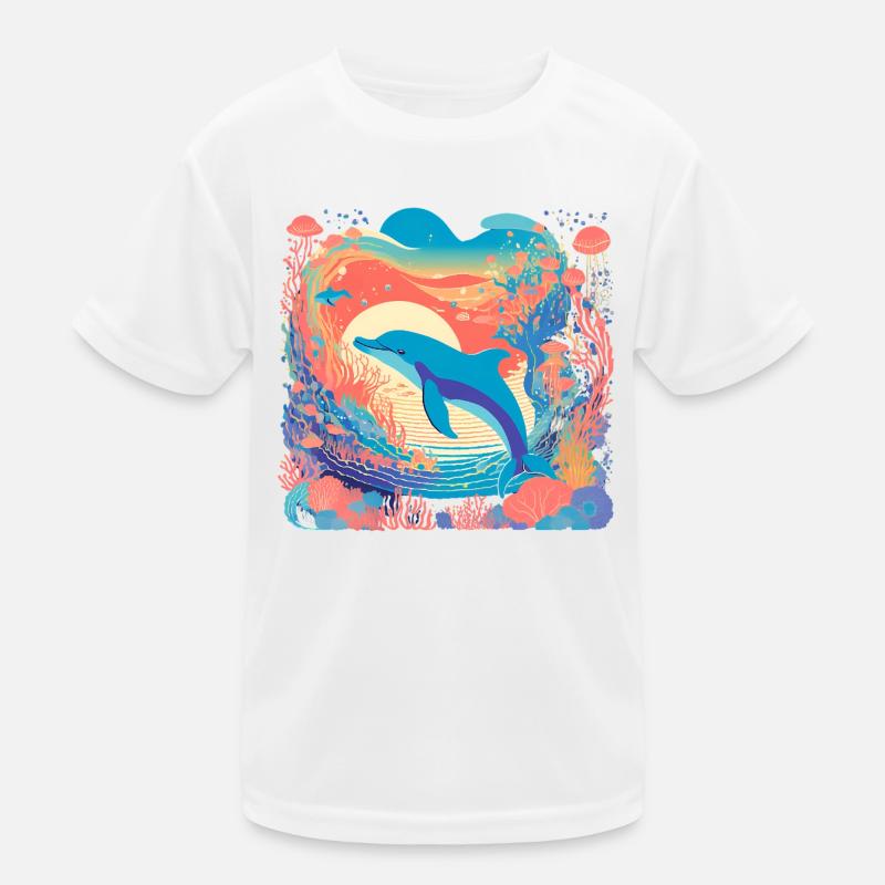 Underwater Rainbow Dolphin Kids Functional T-Shirt