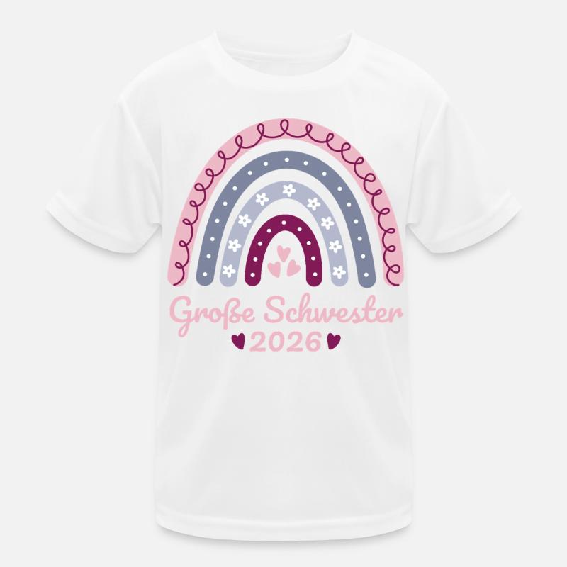 Große Schwester 2026 Regenbogen - Kinder Funktions-T-Shirt - Weiß