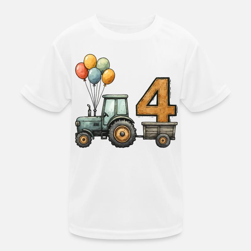 Birthday Tractor with Trailer 4 Years Kids Kids Functional T-Shirt