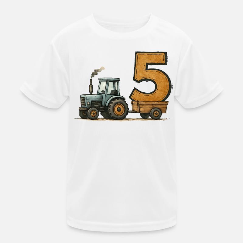 Birthday Tractor With Trailer 5 Years Birthday Kids Functional T-Shirt
