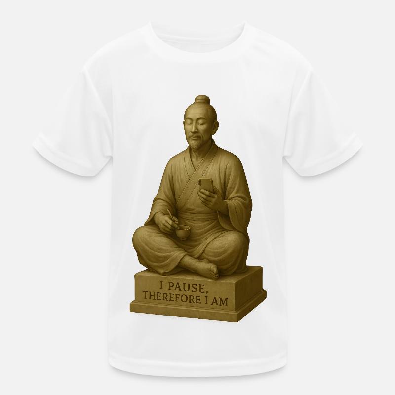 Meditative monk using smartphone Kids Functional T-Shirt