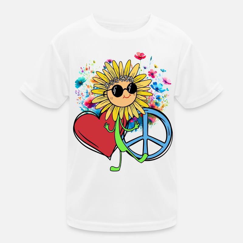 Hippe Sonnenblume Peace Herz Blume Kinder Funktions-T-Shirt