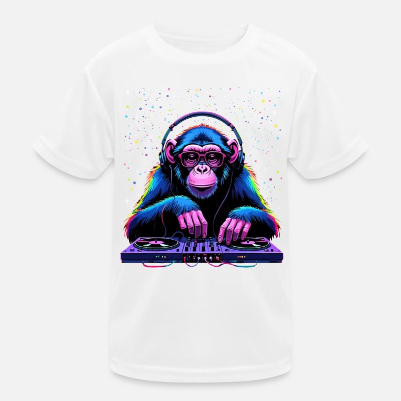Bunter DJ-Affe mit Kopfhörern und Brille Kinder Funktions-T-Shirt