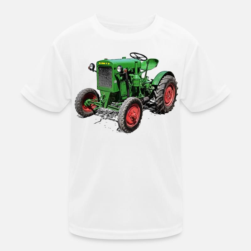 Grüner Oldtimer-Traktor Kinder Funktions-T-Shirt
