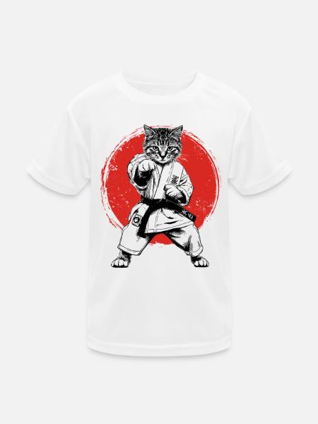 Karate, Judo, Japanischer Kampfsport, Katze - Kinder Funktions-T-Shirt - Weiß