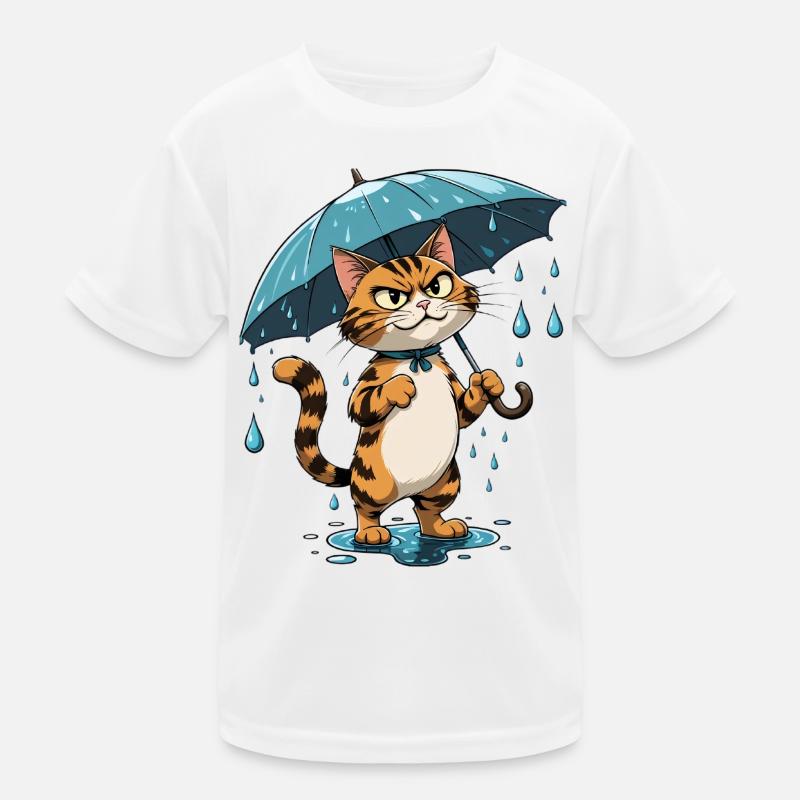 Kätzchen mit Regenschirm im Regen Kinder Funktions-T-Shirt