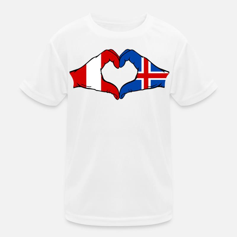 Drapeau de l'île du Pérou, mains en forme de cœur T-shirt sport Enfant