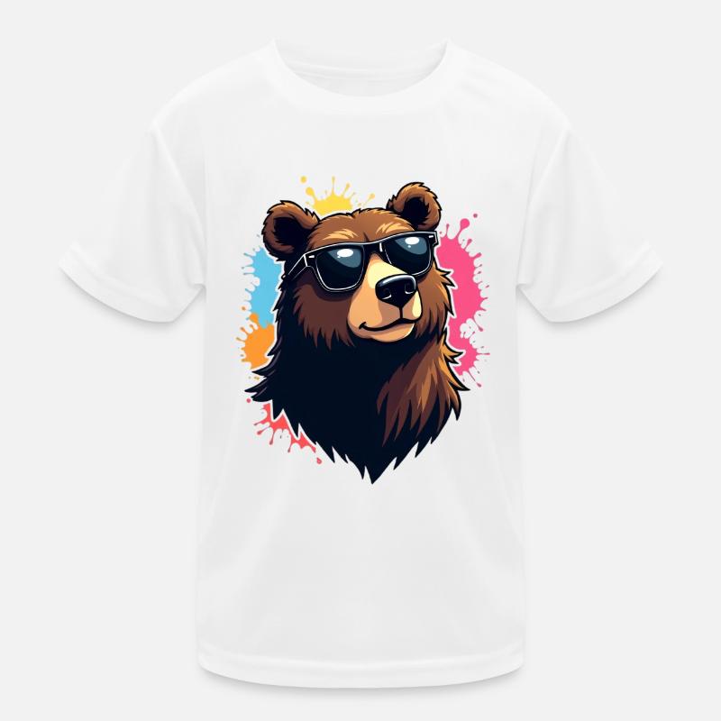 Bär mit Sonnenbrille und Farbexplosion Kinder Funktions-T-Shirt