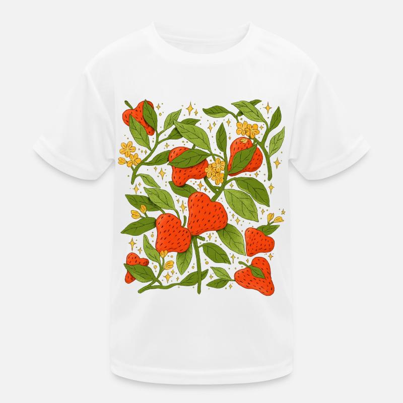 Erdbeeren und Blumen botanisch künstlerisch Kinder Funktions-T-Shirt