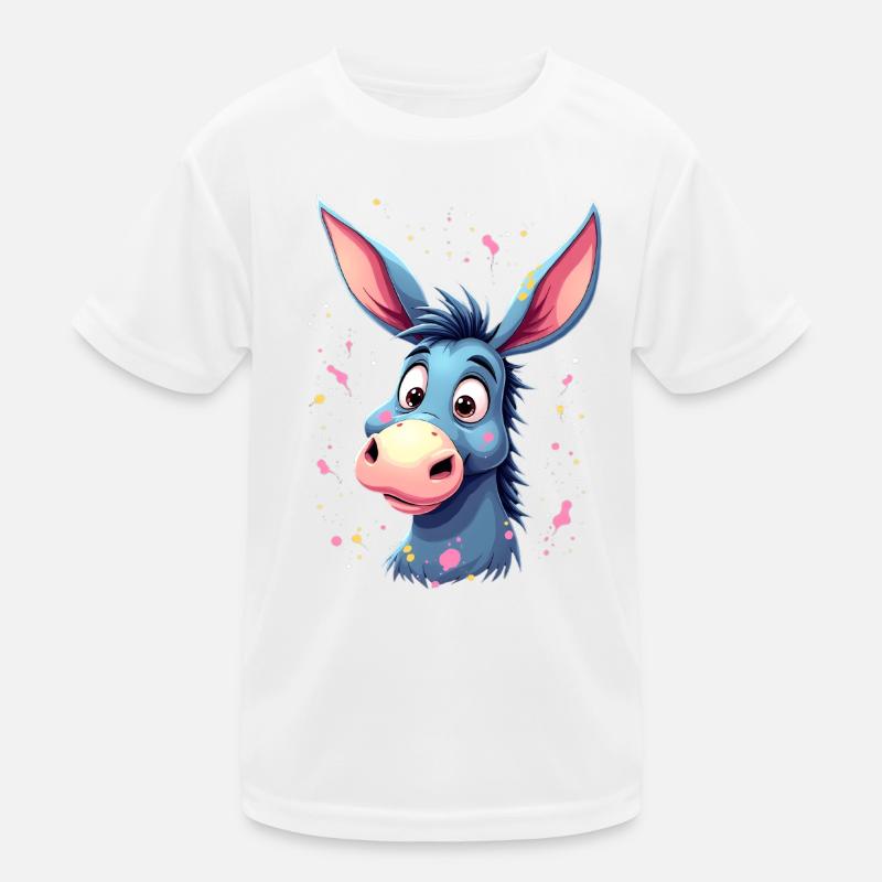 Charmantes Eselfigur mit bunter Spritztechnik Kinder Funktions-T-Shirt